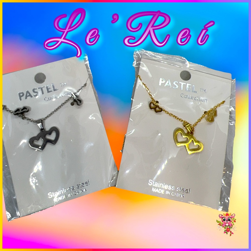 Stainless Steel Double Heart Necklace and Earrings Set- gold or silver
